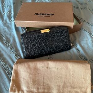 Burberry Textured Black Wallet with Gold Accent